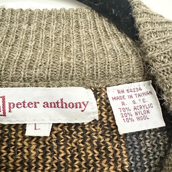 Vintage men Peter Anthony pull over Crewneck Sweater wool blend geometric large - Picture 2 of 3